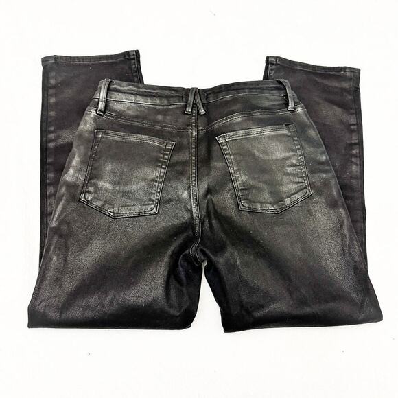 Good American Straight Leg Denim Jeans Black Coated K103 GS001T Size 14/32 - Picture 9 of 10